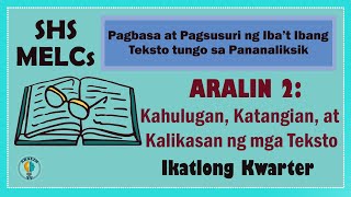 Aralin 2 Kahulugan Katangian at Kalikasan ng mga Teksto SHS Grade 11 MELCs Part 1 Ver1 [upl. by Nonnaer]