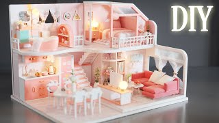 DIY Miniature Dollhouse Kit  Pinellia Time  Pink Apartment  Relaxing Satisfying Video [upl. by Bozuwa]