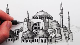 How to Draw The Hagia Sophia Buildings in Perspective [upl. by Ilatfen]