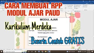 Cara Membuat RPP PAUD KURIKULUM MERDEKA [upl. by Finer197]