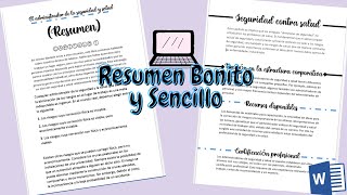 🖥 Como hacer RESUMEN BONITOS en Word [upl. by Ycinuq]