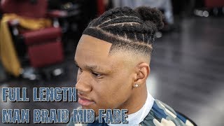 FULL LENGTH STEP BY STEP HAIRCUT TUTORIAL BRAIDED MAN BUN STYLE MID FADE [upl. by Boswall432]