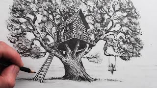 How to Draw A Realistic Tree House in 2Point Perspective [upl. by Ludvig192]