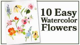 Easiest Way to Paint TEN Flowers with Watercolor [upl. by Emiolhs]