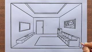 How to Draw a Room in 1Point Perspective Step by Step  Easy Drawing [upl. by Auqinaj890]