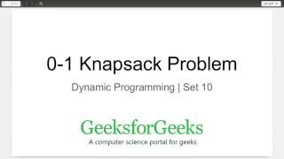 Dynamic Programming  Set 10 01 Knapsack Problem  GeeksforGeeks [upl. by Orwin682]