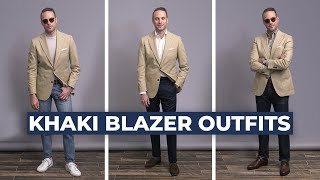 3 SIMPLE Khaki Blazer Combinations  Spring Outfits for Men 2021 [upl. by Blanchard]