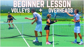 Beginner Tennis Lesson  Forehand Volley Backhand Volley amp Overhead [upl. by Ahseetal]