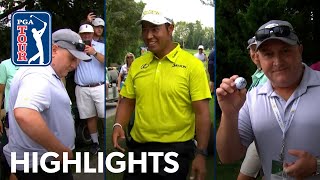 Golf ball lands in fan’s shirt for Hideki Matsuyama at THE NORTHERN TRUST [upl. by Honebein689]