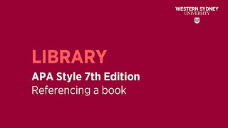 APA Style 7th Edition  Referencing a BOOK [upl. by Honebein]