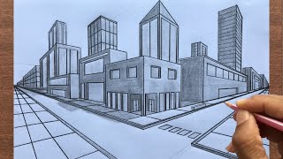 How to Draw using Two Point Perspective Draw a Town Stepbystep [upl. by Pardoes554]