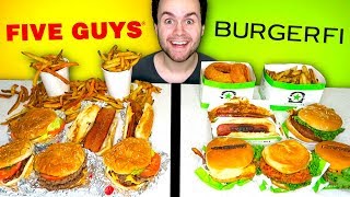 FIVE GUYS vs BURGERFI  Cheeseburger Restaurant Taste Test [upl. by Derraj]