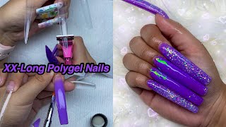 DOING EXTRA LONG GLITTER POLYGEL NAILS Testing A Saviland Rainbow Kit  Nail Tutorial [upl. by Genesia]