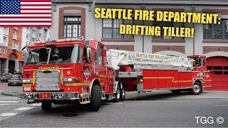 Tiller Drift Seattle Fire Department NEW Ladder 4 Responding [upl. by Sirovat]