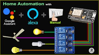 Smart Home with Google Assistant amp Alexa using NodeMCU ESP8266 Manual  Voice  IoT Projects 2021 [upl. by Gruver]