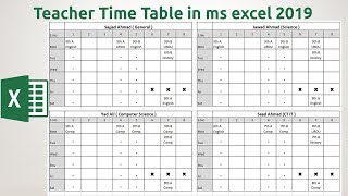 How to create Teacher Time table in Microsoft Excel 2019 [upl. by Suoinuj]