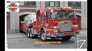 Tiller Drift Seattle Fire Department  NEW Ladder 4 Responding [upl. by Dannica]