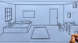 How to Draw a Room in 1Point Perspective Step by Step for Beginners [upl. by Llecrup]