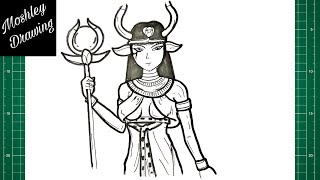 How to Draw Hathor  Egyptian Goddess [upl. by Korella970]