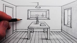 How to Draw a Room in 1Point Perspective for Beginners [upl. by Snider]