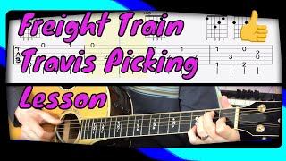 Freight Train Fingerstyle Guitar Lesson  Blues Fingerpicking Lesson [upl. by Kerrin329]