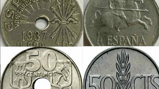 Las monedas de céntimos de peseta de F Franco España 1936  1975 [upl. by Ariaes]