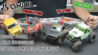 AXIAL SCX24 BIG MOTOR  AXLE EXTENSIONS  124 SCALE TOYOTA MODEL CONVERSION [upl. by Freberg377]